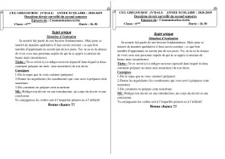 Première page de Français 6e, 5e, 4e, 4e ML, 3e, 3e ML — 2e devoir surveillé, 2e semestre (2018-2019) · CEG Gbegourou