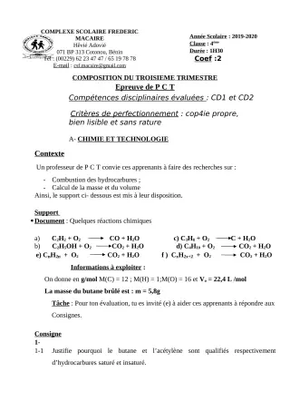 Première page de PCT 6e, 5e, 4e, 4e ML — 2e composition, 3e trimestre (2019-2020) · CPEG Frédéric Macaire