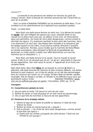 Première page de Devoir surveillé de FRANCAIS — 5e — CEG BAKA (2018)