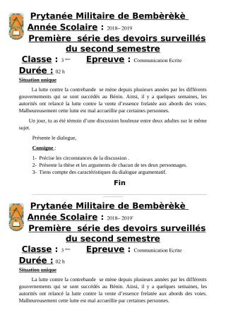 Première page de Français 3e — 1er devoir surveillé, 2e semestre (2018-2019) · PMB