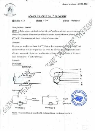 Première page de PCT 6e — Devoir surveillé (2020-2021) · CPEG ROSAIRE