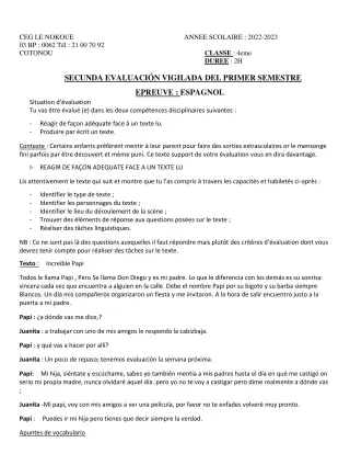 Première page de Espagnol 4e, 4e ML — 2022-2023 · CEG LE NOKOUE