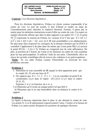 Première page de Mathématiques 2nde C — 2e devoir surveillé, 2e semestre (2021-2022) · CEG2 ABOMEY - CALAVI (CEG ZOCA)