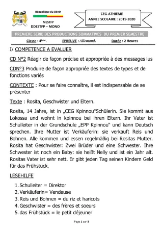 Première page de Allemand 4e — 1er semestre (2019-2020) · CEG ATHIEME