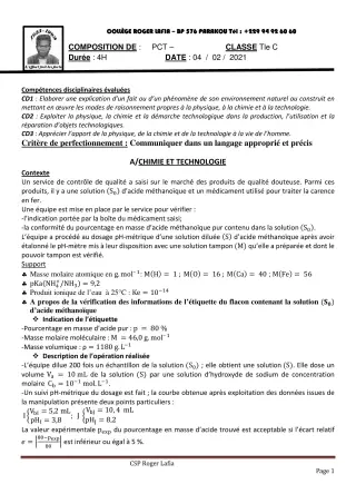 Première page de PCT Tle C — Composition (2020-2021) · CPEG Roger LAFIA