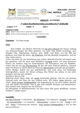 Première page de Allemand 2nde A — 1re production scolaire, 2e semestre (2022-2023) · CEG1 Ikpinlè
