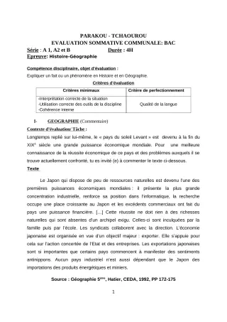 Première page de Histoire-Géographie Tle A1, Tle A2, Tle B — Évaluation sommative (2018-2019) · CEG Hubert C. MAGA