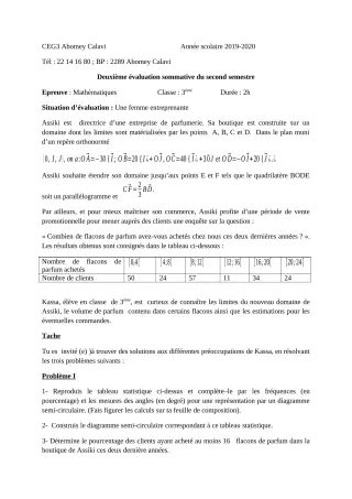 Première page de Anglais 6e — 2e évaluation sommative, 2e semestre (2025) · CEG3 ABOMEY CALAVI