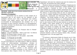 Première page de Français Tle A2, Tle D — 1re évaluation sommative, 1er semestre (2019-2020) · CEG GBESSOU