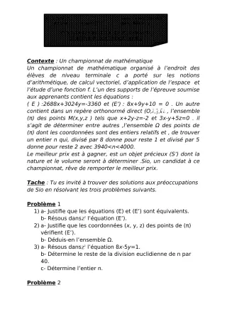 Première page de Mathématiques Tle C — 1er devoir surveillé, 1er semestre (2020-2021) · CEG ZONGO