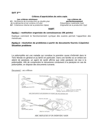 Première page de Devoir surveillé de SVT — 3e, 3e ML — CEG Hubert C. MAGA (2018)