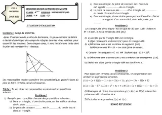 Première page de Mathématiques 4e, 4e ML — 2e devoir surveillé, 1er semestre (2019-2020) · CEG 2 Djougou