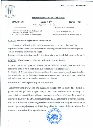 Première page de SVT 3e, 3e ML — 1re composition (2020-2021) · CPEG ROSAIRE