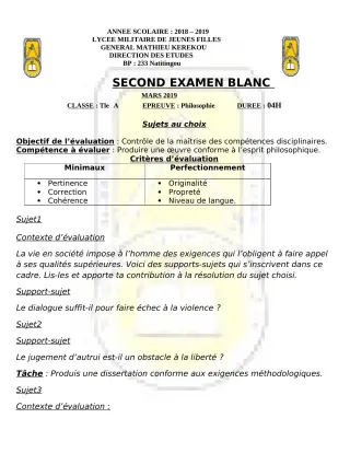 Première page de Examen Blanc de PHILO — Tle A2 — LMJFGMK (2018)