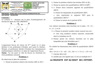 Première page de Mathématiques 6e — 1re évaluation sommative, 2e semestre (2019-2020) · CEG GBESSOU
