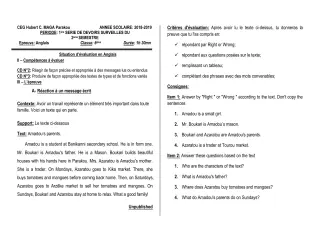 Première page de Anglais 6e, 5e, 2nde A1, 2nde A2, 2nde B, 2nde C, 2nde D, 1ère A1, 1ère A2, 1ère B, 1ère C, 1ère D — 1er devoir surveillé, 2e semestre (2018-2019) · CEG Hubert C. MAGA