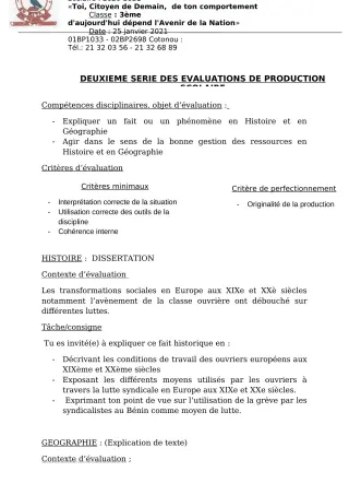 Première page de Histoire-Géographie 6e, 5e, 4e, 3e, 3e ML, 2nde A2, 2nde B, 2nde C, 2nde D, 1ère A2, 1ère B, 1ère C, 1ère D, Tle A2, Tle B, Tle C, Tle D — Production scolaire (2020-2021) · CEG Sainte Rita