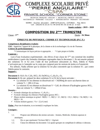 Première page de PCT 5e — Composition, 2e trimestre (2019-2020) · CPEG PIERRE ANGULAIRE