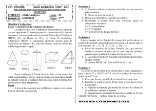 Première page de Mathématiques 5e — 2e devoir surveillé, 1er semestre (2020-2021) · CEG SEKERE