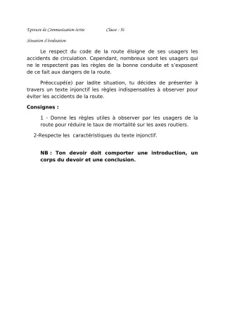 Première page de Français 5e — Devoir surveillé (2019-2020) · CEG HOUEYIHO