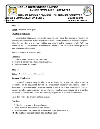 Première page de Français 3e — 1er devoir surveillé, 1er semestre (2023-2024) · CEG SEKERE