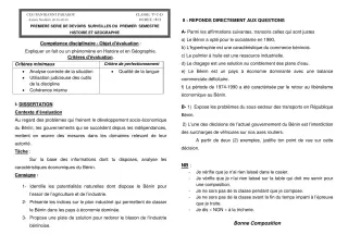 Première page de Histoire-Géographie Tle C, Tle D — 1er devoir surveillé, 1er semestre (2018-2019) · CEG Banikanni