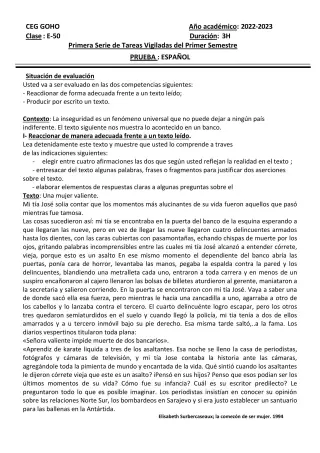 Première page de Espagnol Tle A2 — 2022-2023 · CEG GOHO