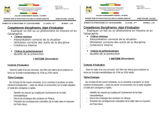 Première page de Histoire-Géographie 4e ML, 4e ML&MC — 1re production scolaire, 1er semestre (2019-2020) · CEG1 Adjarra