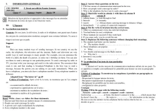 Première page de Anglais 4e — 2e devoir surveillé, 1er semestre (2020-2021) · CEG SEKERE
