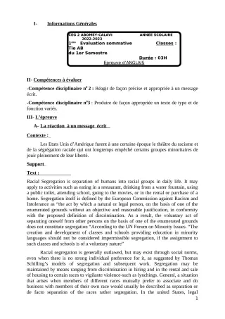 Première page de Anglais Tle B — 1re évaluation sommative, 1er semestre (2022-2023) · CEG2 ABOMEY - CALAVI (CEG ZOCA)