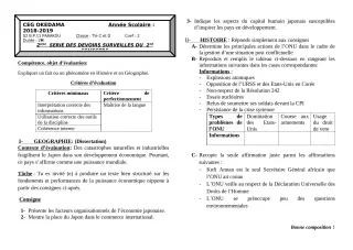 Première page de Histoire-Géographie Tle D — 2e devoir surveillé, 2e semestre (2018-2019) · CEG OKEDAMA