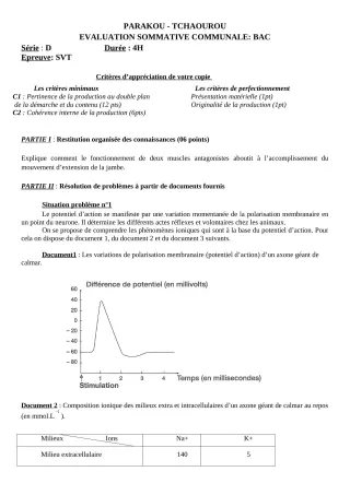 Première page de SVT Tle D — Évaluation sommative (2018-2019) · CEG Hubert C. MAGA