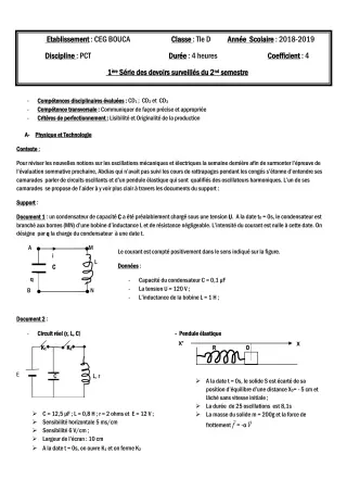 Première page de PCT Tle D — 1er devoir surveillé, 2e semestre (2018-2019) · CEG BOUCA