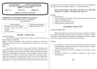 Première page de Histoire-Géographie Tle A — 2e devoir surveillé, 1er semestre (2018-2019) · CEG Tchatchou