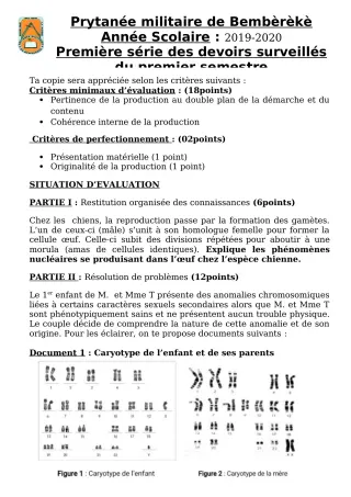 Première page de SVT Tle A — 1er devoir surveillé, 1er semestre (2019-2020) · PMB