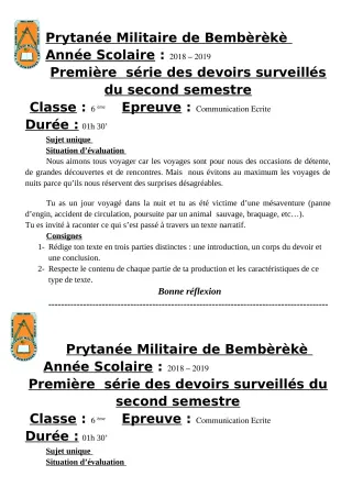 Première page de Français 6e — 1er devoir surveillé, 2e semestre (2018-2019) · PMB