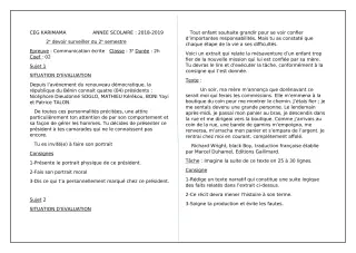 Première page de Français 3e, 3e ML — 2e devoir surveillé, 2e semestre (2018-2019) · CEG Karimama