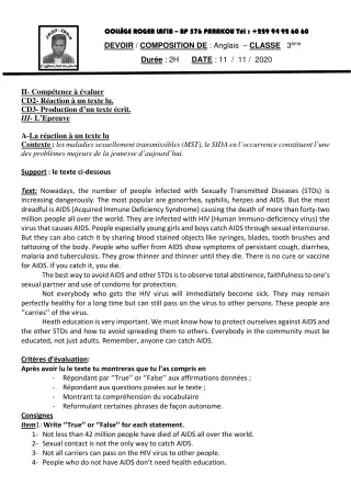 Première page de Anglais 3e — Composition (2020-2021) · CPEG Roger LAFIA