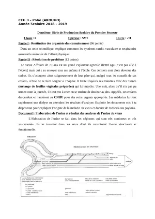 Première page de SVT 3e, 3e ML — 2e production scolaire (2018-2019) · CEG3 Pobè (Akouho)