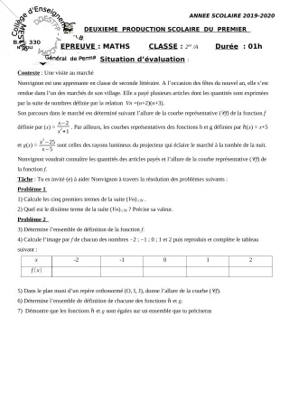 Première page de Mathématiques 6e, 5e, 4e, 3e, 3e ML, 2nde A, 2nde D, 1ère A, 1ère D, Tle A, Tle D — 2e production scolaire, 1er semestre (2019-2020) · CEG Perma