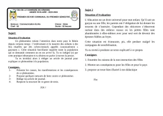 Première page de Français 3e — 1er devoir surveillé, 1er semestre (2023-2024) · CEG SEKERE