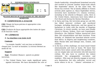 Première page de Devoir surveillé de ANGLAIS — Tle A1, Tle A2, Tle D — CEG GBESSOU (2019)