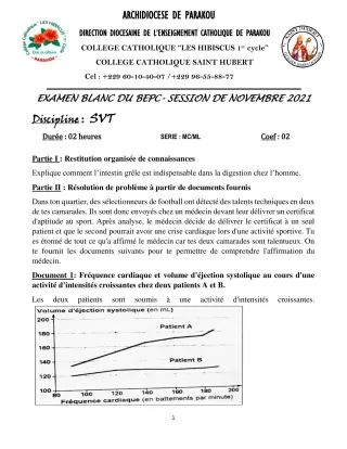 Première page de Examen Blanc de SVT — 3e — Hibiscus 1er cycle (2021)
