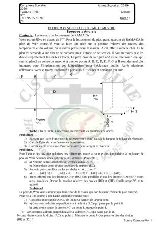 Première page de Mathématiques 6e — Composition, 2e trimestre (2019-2020) · CPEG GOD'S TIME