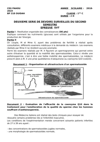 Première page de SVT 1ère C — 2e devoir surveillé, 2e semestre (2018-2019) · CEG PAHOU