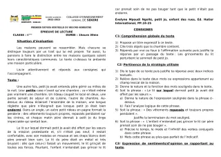 Première page de Français 6e — 1er devoir surveillé, 2e semestre (2022-2023) · CEG SEKERE