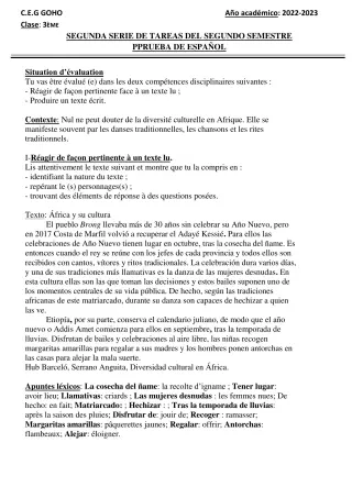Première page de Espagnol 3e, 3e ML — 2022-2023 · CEG GOHO