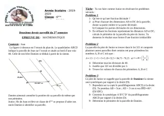 Première page de Mathématiques 6e — 2e devoir surveillé, 2e semestre (2019-2020) · CPEG Ste Thérèse de Zinvié