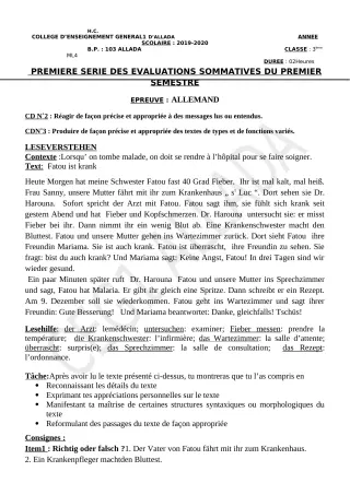 Première page de Allemand 3e ML — 1re évaluation sommative, 1er semestre (2019-2020) · CEG1 Allada