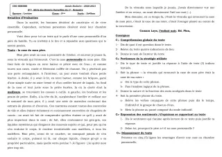 Première page de Français 5e — 2e devoir surveillé, 1er semestre (2020-2021) · CEG SEKERE